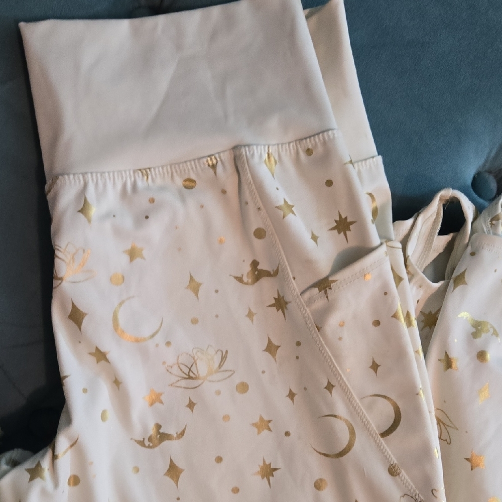 Disney White and Tan Stirrup Pants Criss Cross Waist So Soft - Picture 6 of 6